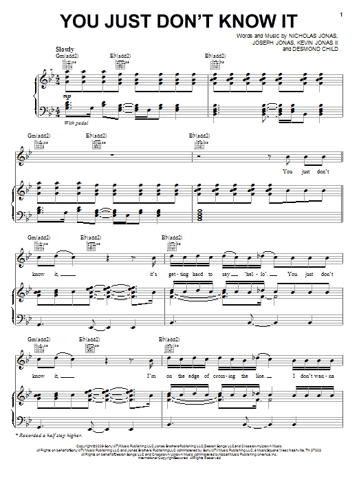 Jonas Brothers You Just Don't Know It Sheet Music Notes & Chords for Piano, Vocal & Guitar (Right-Hand Melody) - Download or Print PDF