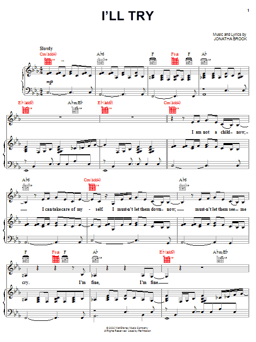 Jonatha Brooke I'll Try Sheet Music Notes & Chords for Piano, Vocal & Guitar (Right-Hand Melody) - Download or Print PDF