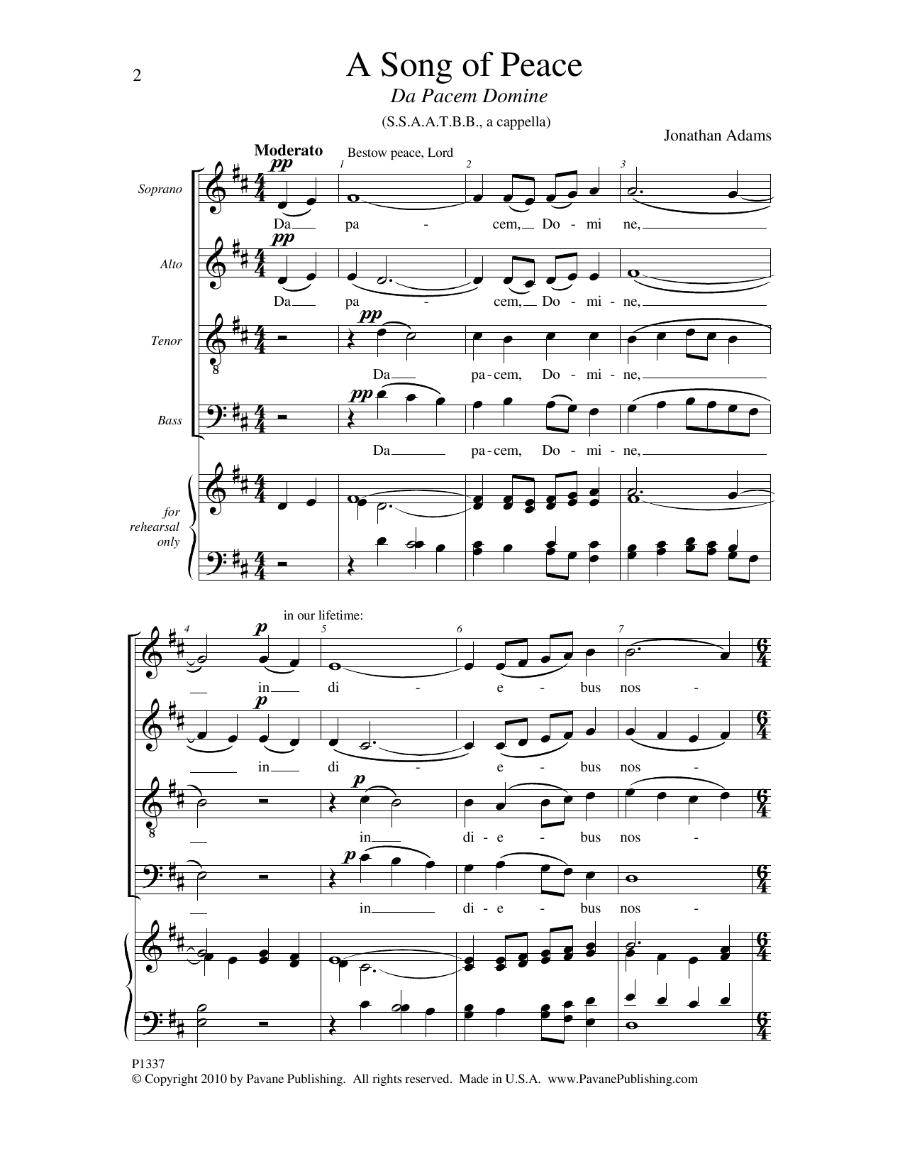 Jonathan Adams A Song Of Peace (Da Pacem Domine) Sheet Music Notes & Chords for SATB Choir - Download or Print PDF