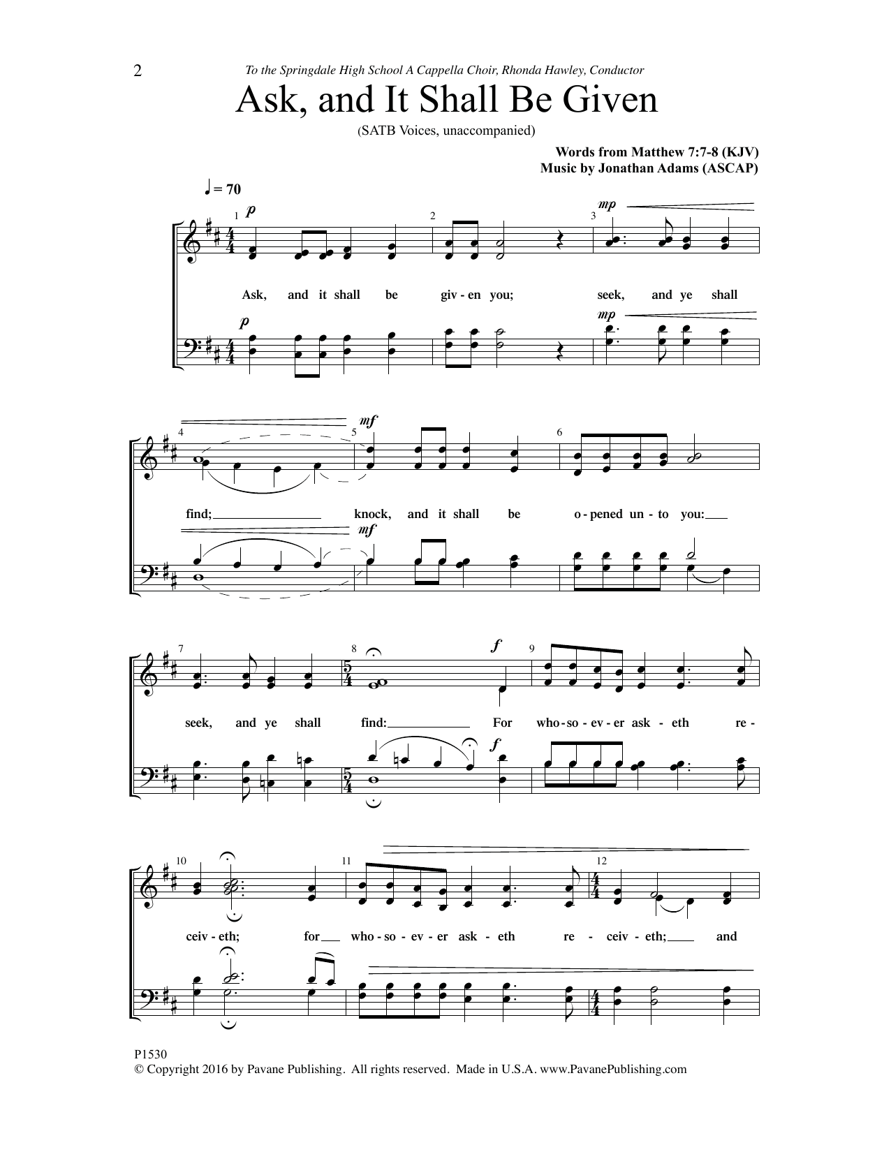 Jonathan Adams Ask And It Shall Be Given Sheet Music Notes & Chords for Choral - Download or Print PDF