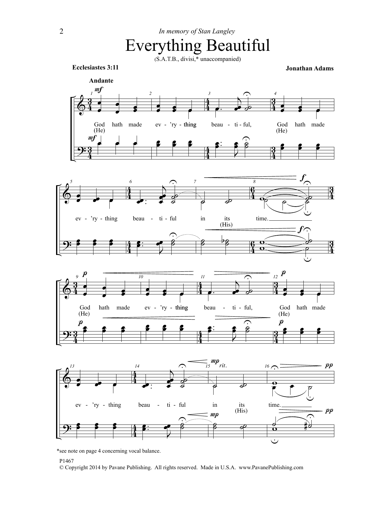 Jonathan Adams Everything Beautiful Sheet Music Notes & Chords for Choral - Download or Print PDF