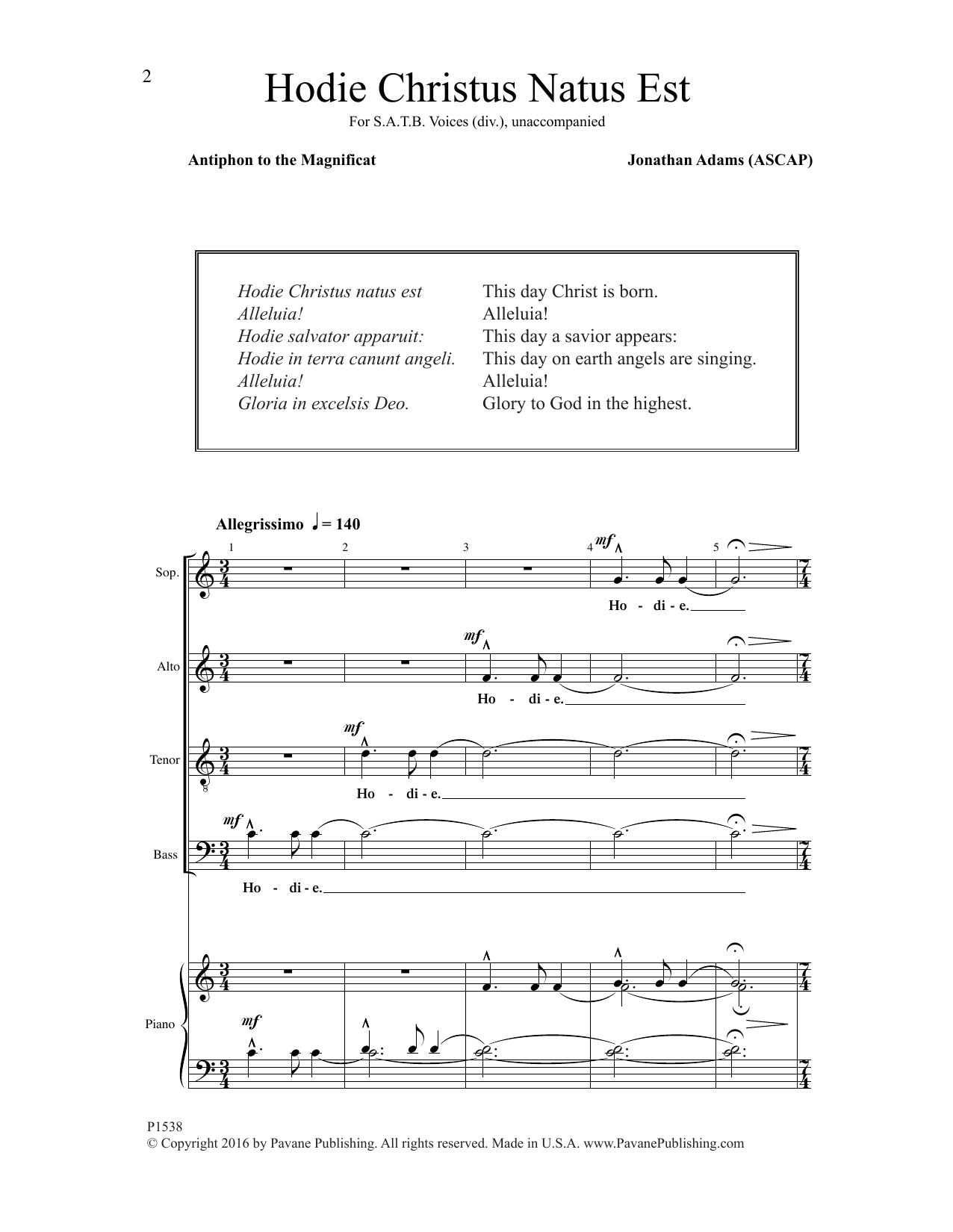 Jonathan Adams Hodie Christus natus est Sheet Music Notes & Chords for Choral - Download or Print PDF