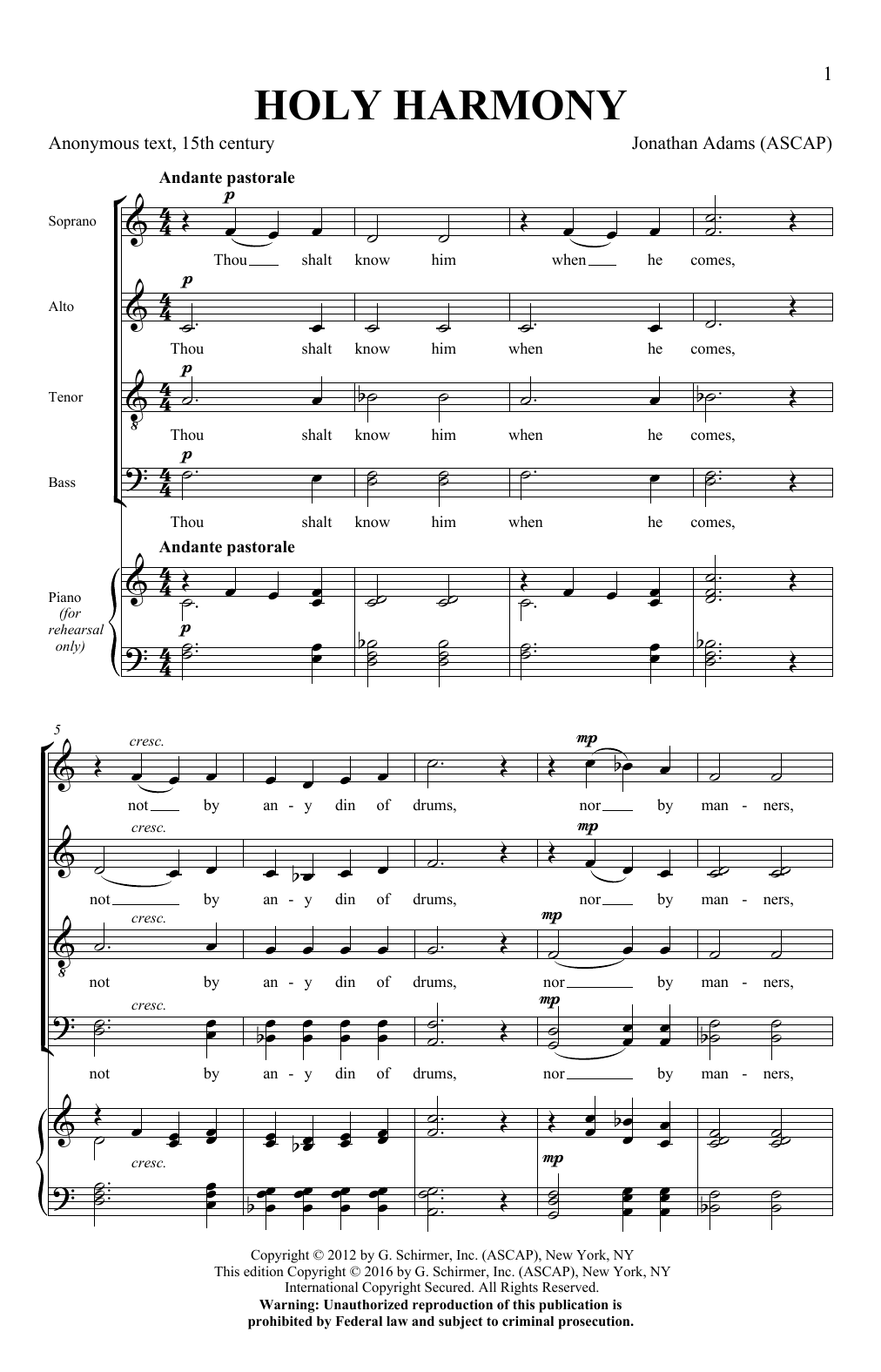 Jonathan Adams Holy Harmony Sheet Music Notes & Chords for SATB - Download or Print PDF