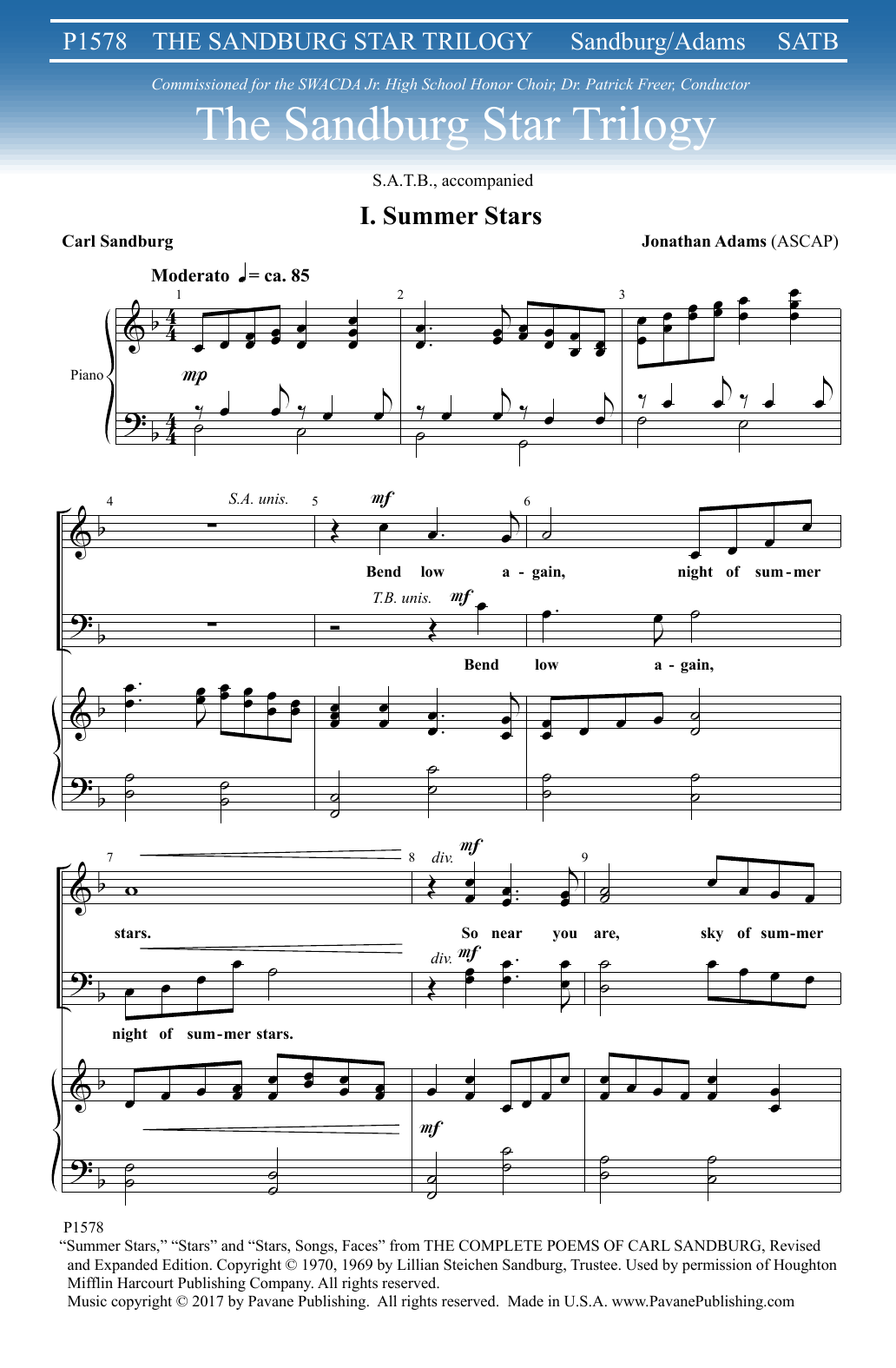 Jonathan Adams The Sandburg Star Trilogy Sheet Music Notes & Chords for Choral - Download or Print PDF