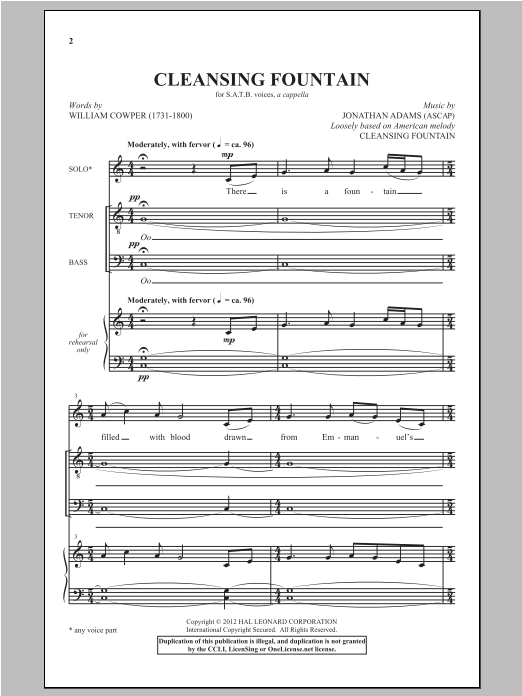 Jonathan Adams Cleansing Fountain Sheet Music Notes & Chords for SATB - Download or Print PDF