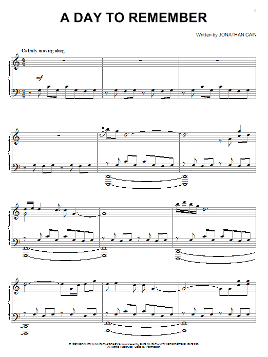Jonathan Cain A Day To Remember Sheet Music Notes & Chords for Piano - Download or Print PDF