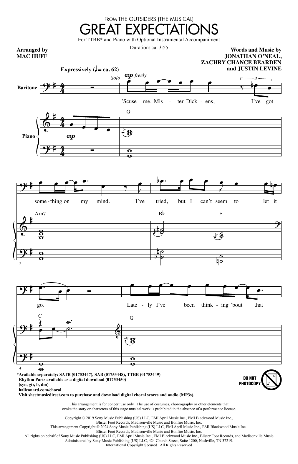 Jonathan Clay, Zach Chance & Justin Levine Great Expectations (from The Outsiders) (arr. Mac Huff) Sheet Music Notes & Chords for SAB Choir - Download or Print PDF