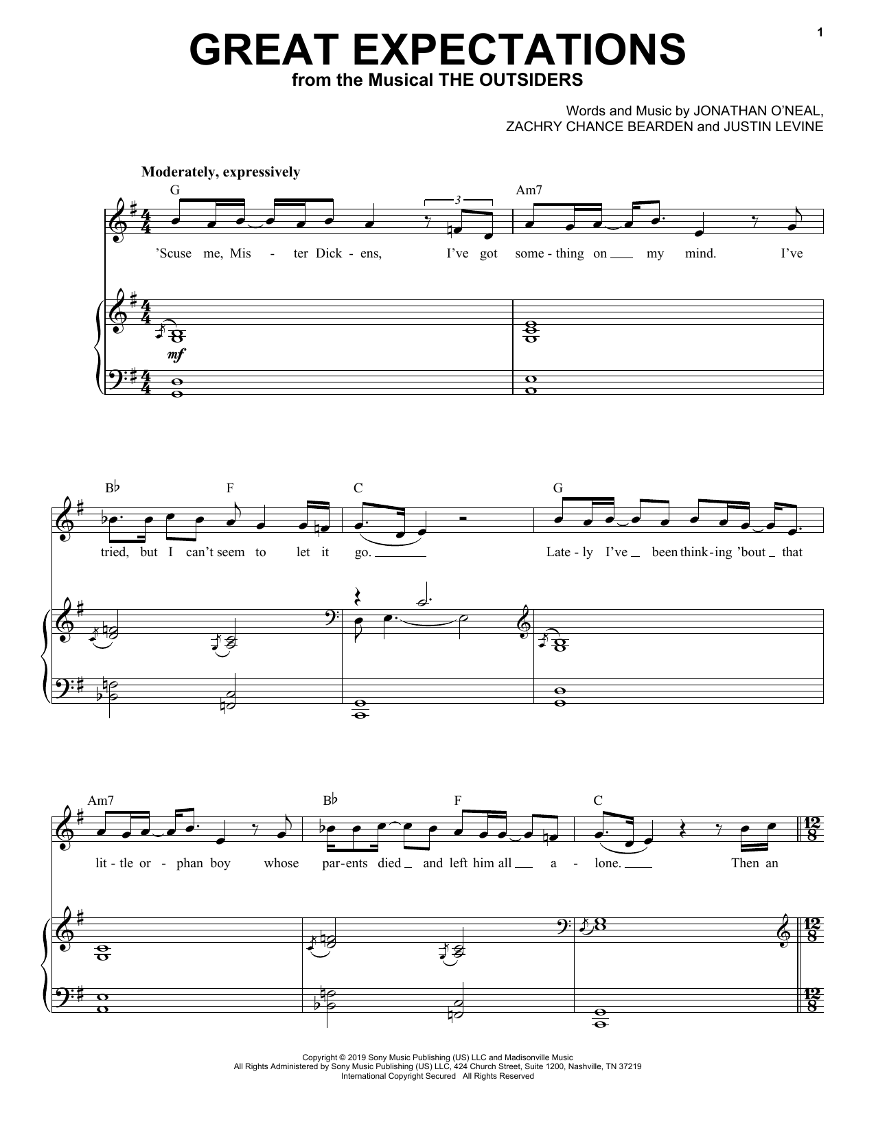 Jonathan Clay, Zach Chance & Justin Levine Great Expectations (from The Outsiders) Sheet Music Notes & Chords for Piano, Vocal & Guitar Chords (Right-Hand Melody) - Download or Print PDF