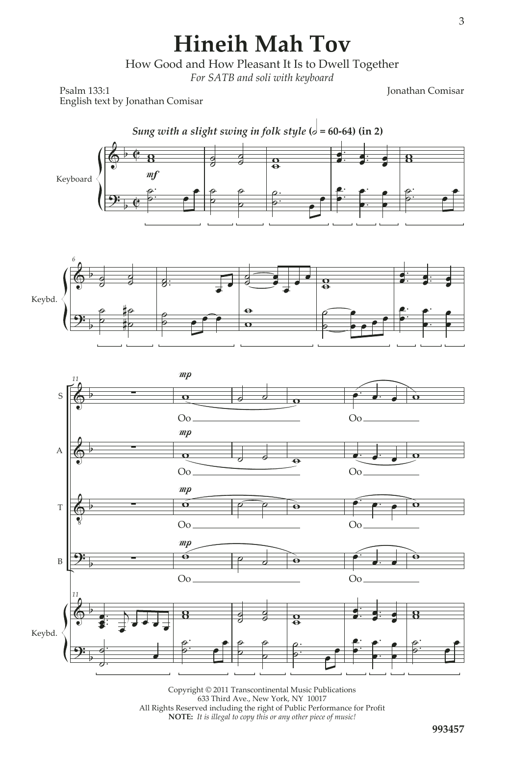 Jonathan Comisar Hineih Mah Tov Sheet Music Notes & Chords for SATB Choir - Download or Print PDF Jonathan Comisar Hineih Mah Tov Sheet Music Notes & Chords for SATB Choir - Download or Print PDF