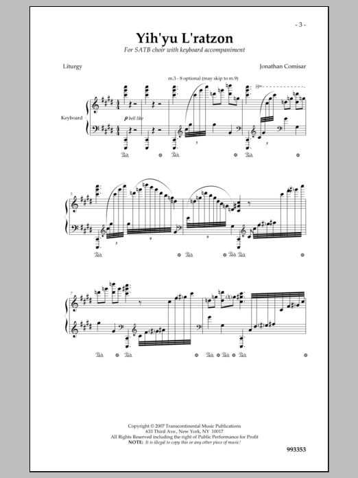 Jonathan Comisar Yih'yu L'ratzon Sheet Music Notes & Chords for Choral - Download or Print PDF
