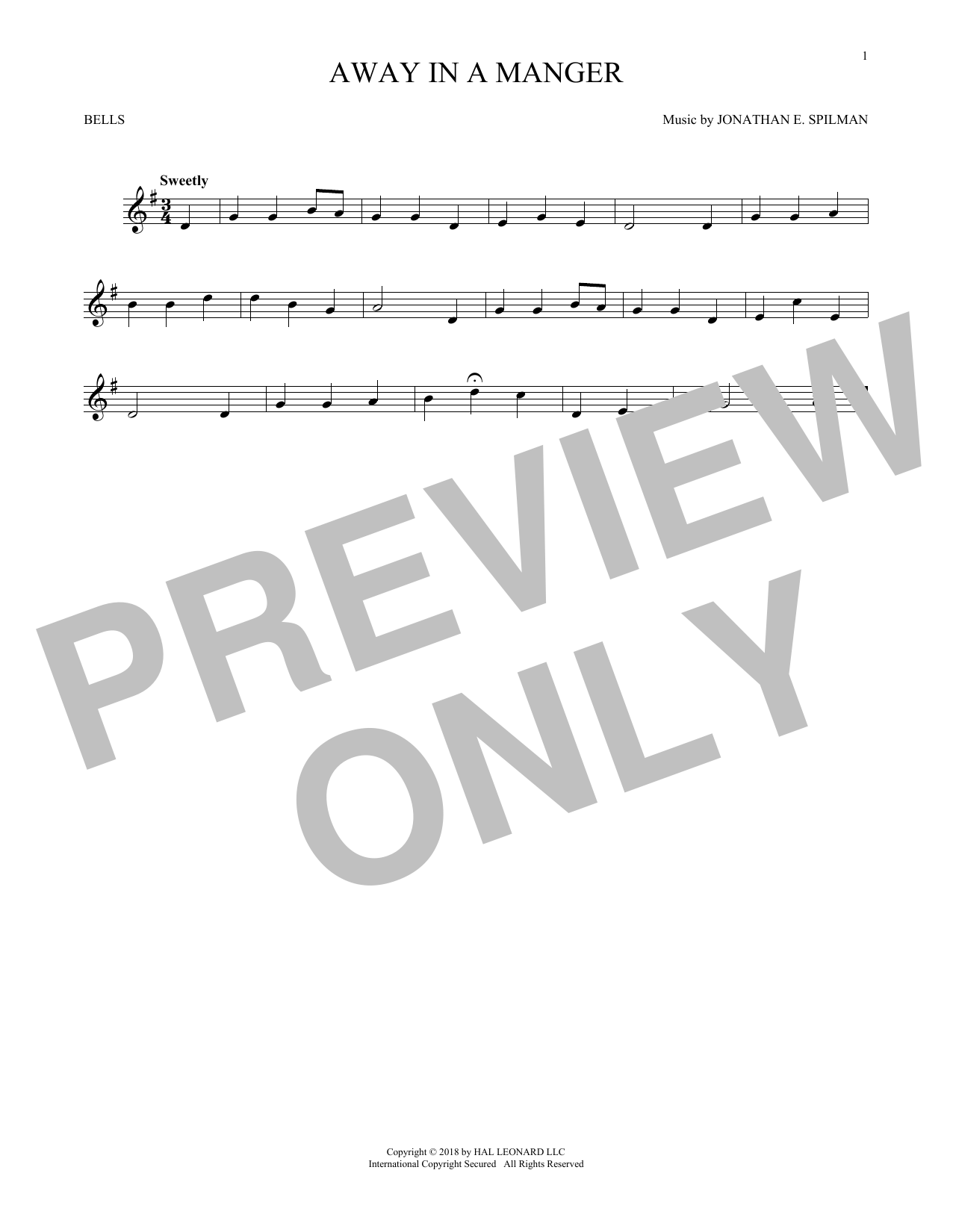 Jonathan E. Spilman Away In A Manger Sheet Music Notes & Chords for Piano, Vocal & Guitar Chords (Right-Hand Melody) - Download or Print PDF