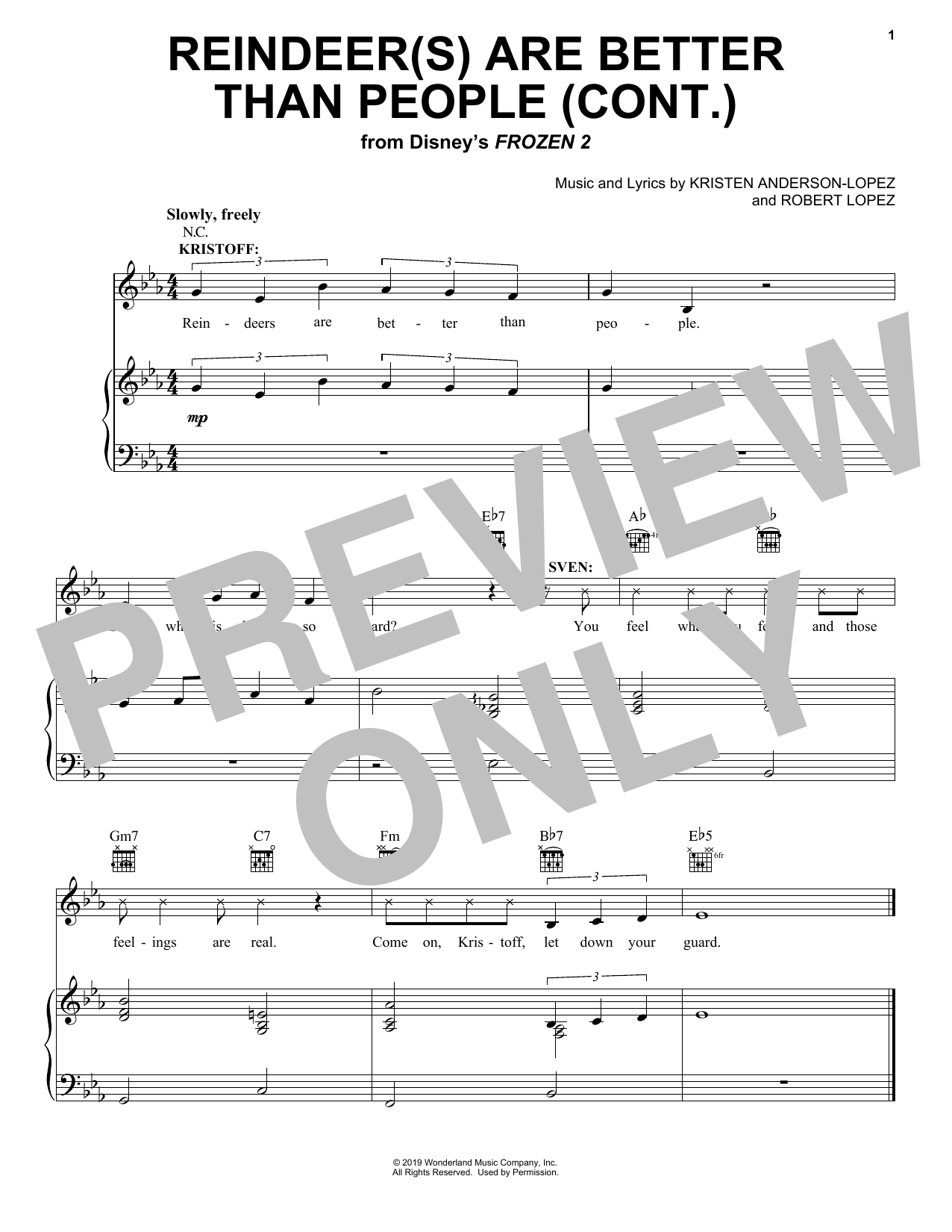 Jonathan Groff Reindeer(s) Are Better Than People (Cont.) (from Disney's Frozen 2) Sheet Music Notes & Chords for 5-Finger Piano - Download or Print PDF