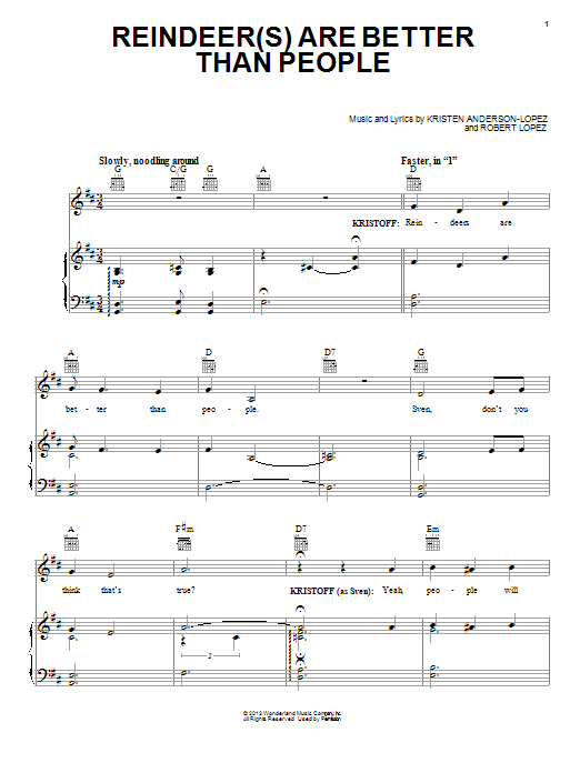 Jonathan Groff Reindeer(s) Are Better Than People (from Disney's Frozen) Sheet Music Notes & Chords for Voice - Download or Print PDF