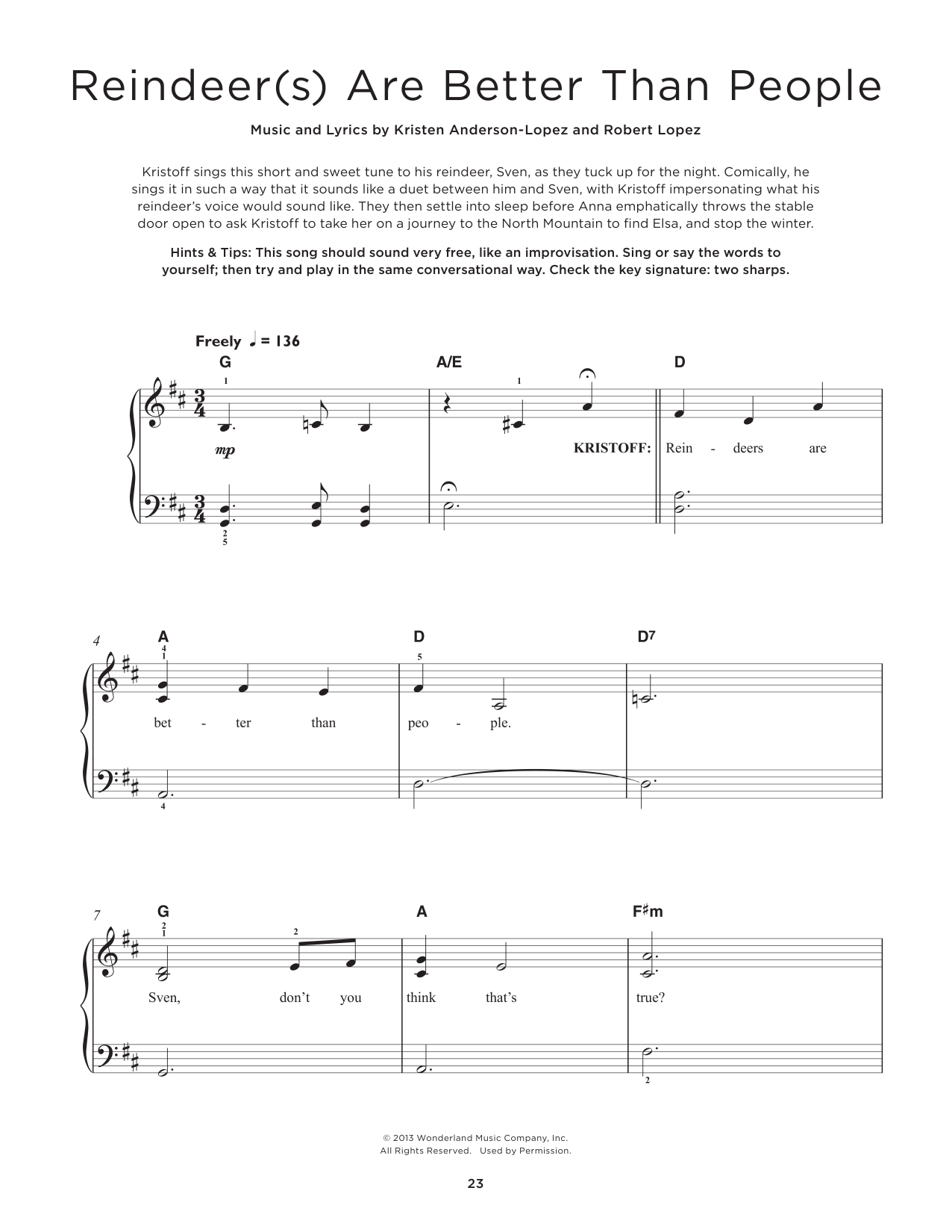 Jonathan Groff Reindeer(s) Are Better Than People (from Frozen) Sheet Music Notes & Chords for Really Easy Piano - Download or Print PDF