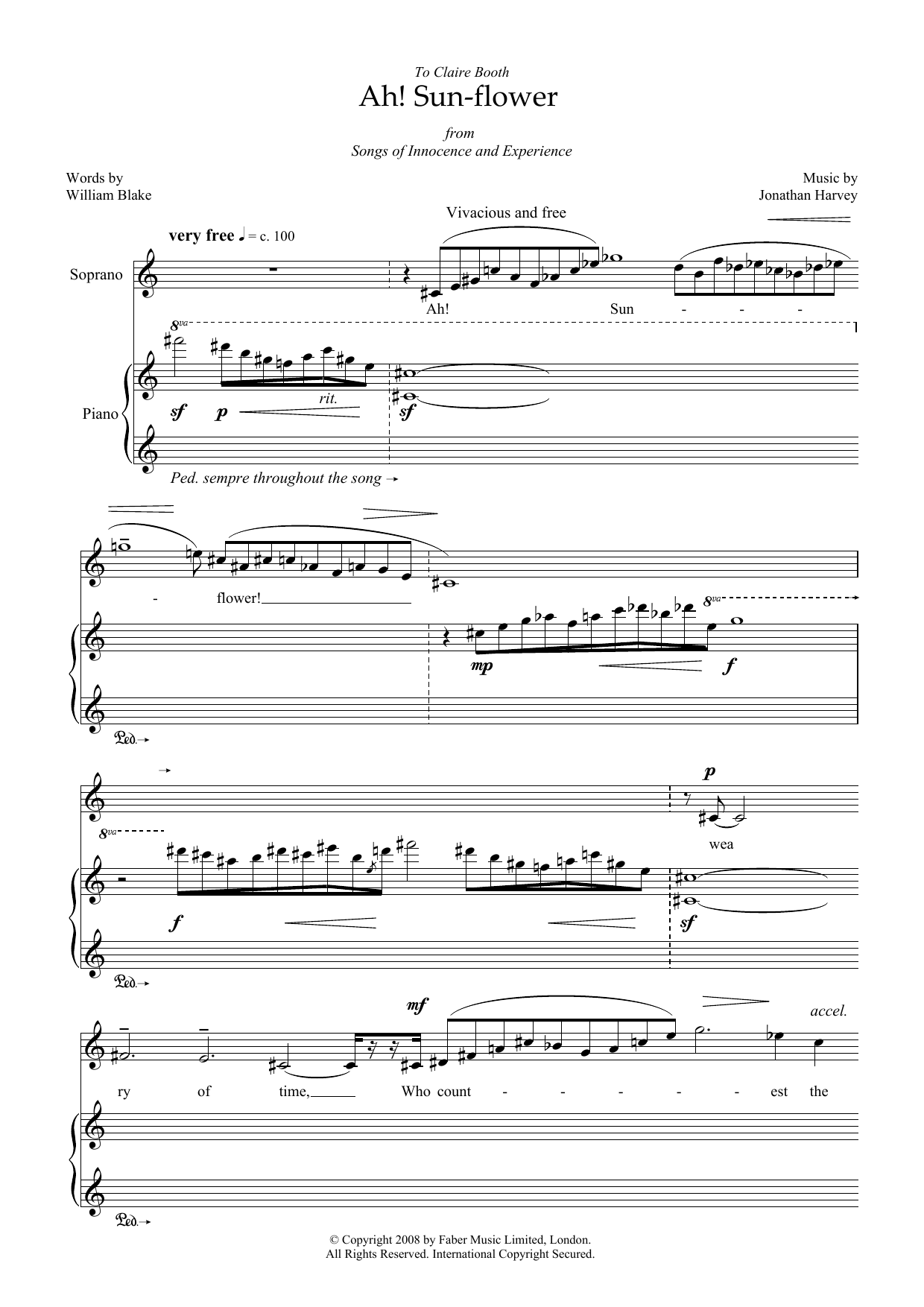 Jonathan Harvey Ah! Sun-flower (for soprano and piano) Sheet Music Notes & Chords for Piano & Vocal - Download or Print PDF