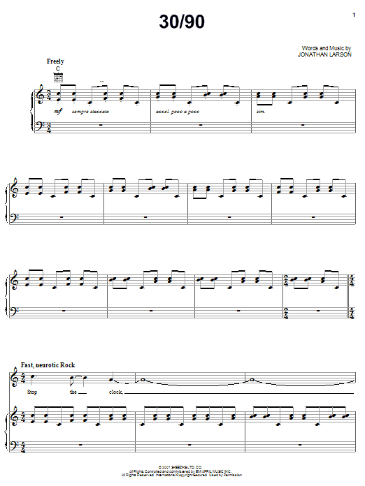 Jonathan Larson 30/90 Sheet Music Notes & Chords for Piano & Vocal - Download or Print PDF