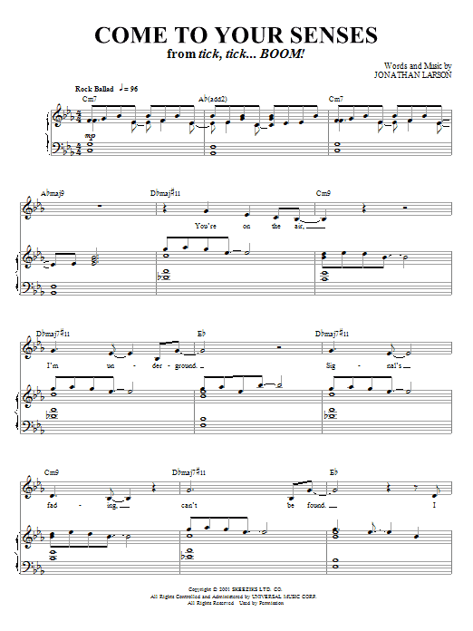 Jonathan Larson Come To Your Senses Sheet Music Notes & Chords for Piano, Vocal & Guitar (Right-Hand Melody) - Download or Print PDF