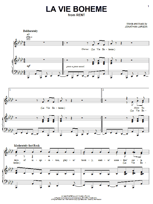 Jonathan Larson La Vie Boheme Sheet Music Notes & Chords for Melody Line, Lyrics & Chords - Download or Print PDF