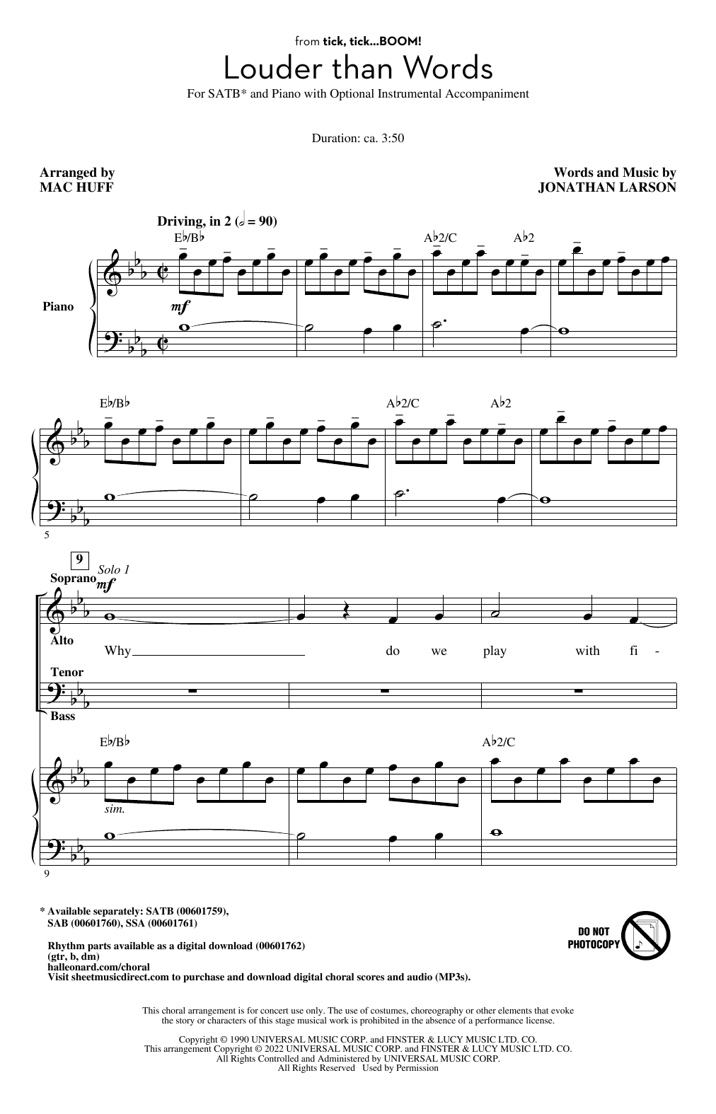 Jonathan Larson Louder Than Words (from tick, tick... BOOM!) (arr. Mac Huff) Sheet Music Notes & Chords for SAB Choir - Download or Print PDF