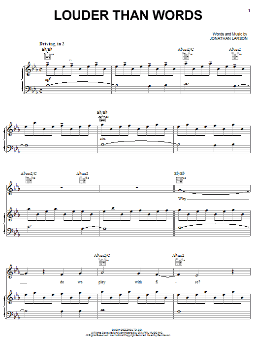 Jonathan Larson Louder Than Words Sheet Music Notes & Chords for Piano, Vocal & Guitar (Right-Hand Melody) - Download or Print PDF