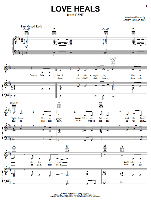 Jonathan Larson Love Heals Sheet Music Notes & Chords for Easy Piano - Download or Print PDF