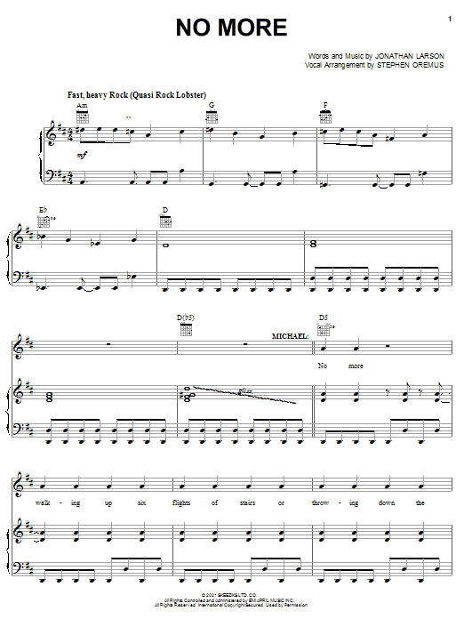 Jonathan Larson No More Sheet Music Notes & Chords for Piano, Vocal & Guitar (Right-Hand Melody) - Download or Print PDF
