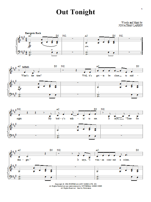 Jonathan Larson Out Tonight Sheet Music Notes & Chords for Piano & Vocal - Download or Print PDF