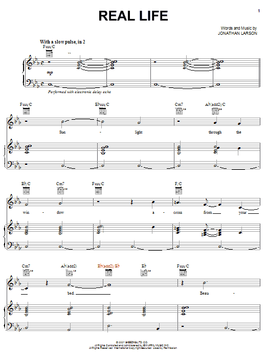 Jonathan Larson Real Life Sheet Music Notes & Chords for Piano & Vocal - Download or Print PDF