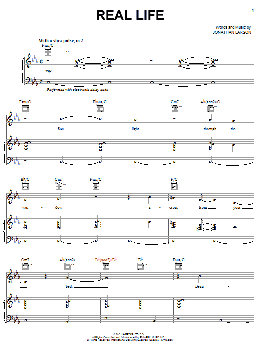 Jonathan Larson Real Life Sheet Music Notes & Chords for Piano, Vocal & Guitar (Right-Hand Melody) - Download or Print PDF