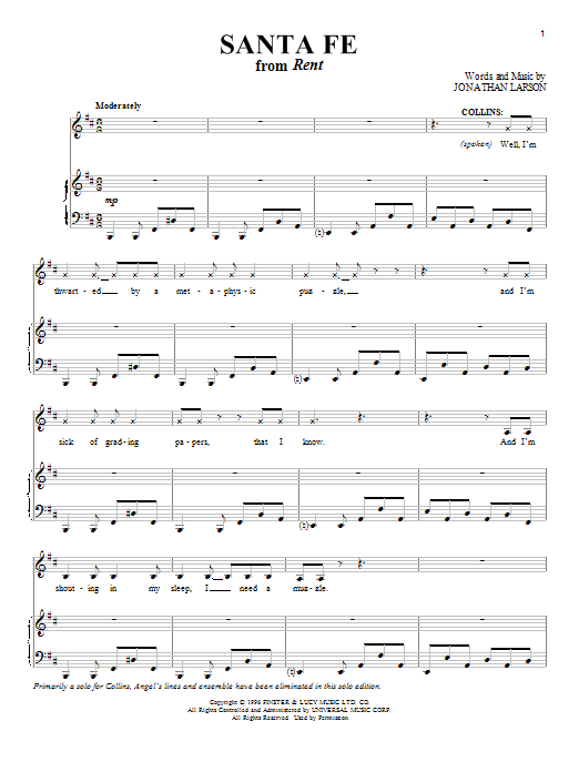 Jonathan Larson Santa Fe Sheet Music Notes & Chords for Piano & Vocal - Download or Print PDF