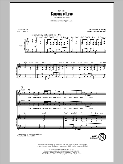 Jonathan Larson Seasons Of Love (from Rent) (arr. Mac Huff) Sheet Music Notes & Chords for 2-Part Choir - Download or Print PDF