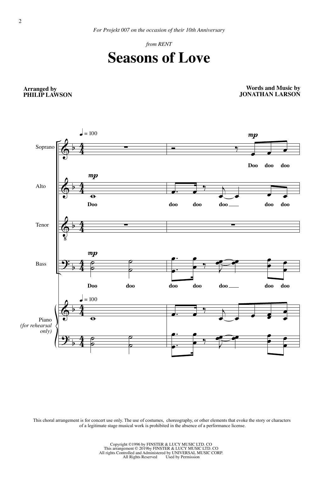 Jonathan Larson Seasons Of Love (from Rent) (arr. Philip Lawson) Sheet Music Notes & Chords for SATB Choir - Download or Print PDF