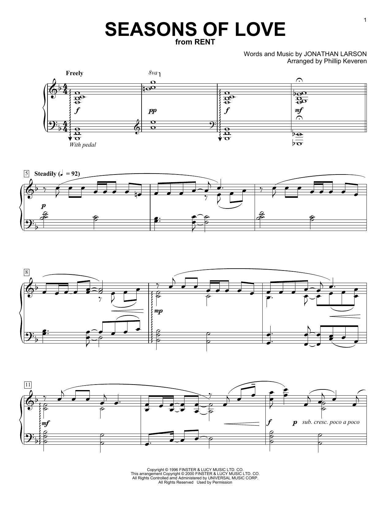 Jonathan Larson Seasons Of Love (from Rent) (arr. Phillip Keveren) Sheet Music Notes & Chords for Piano Solo - Download or Print PDF