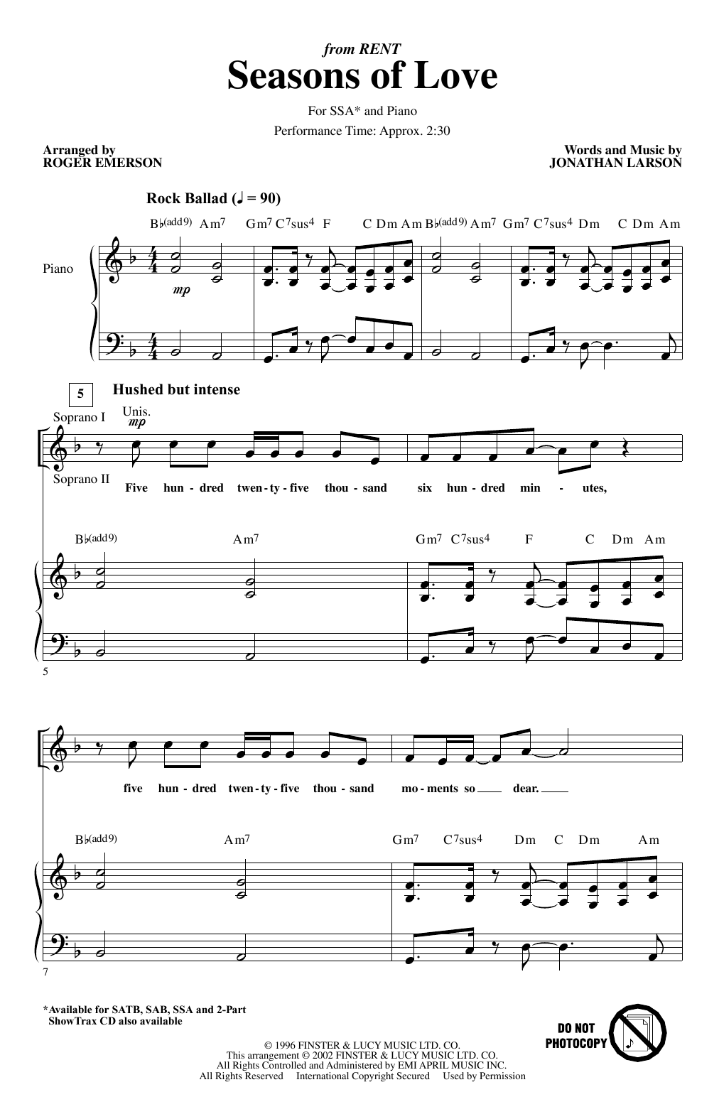 Jonathan Larson Seasons Of Love (from Rent) (arr. Roger Emerson) Sheet Music Notes & Chords for SATB Choir - Download or Print PDF