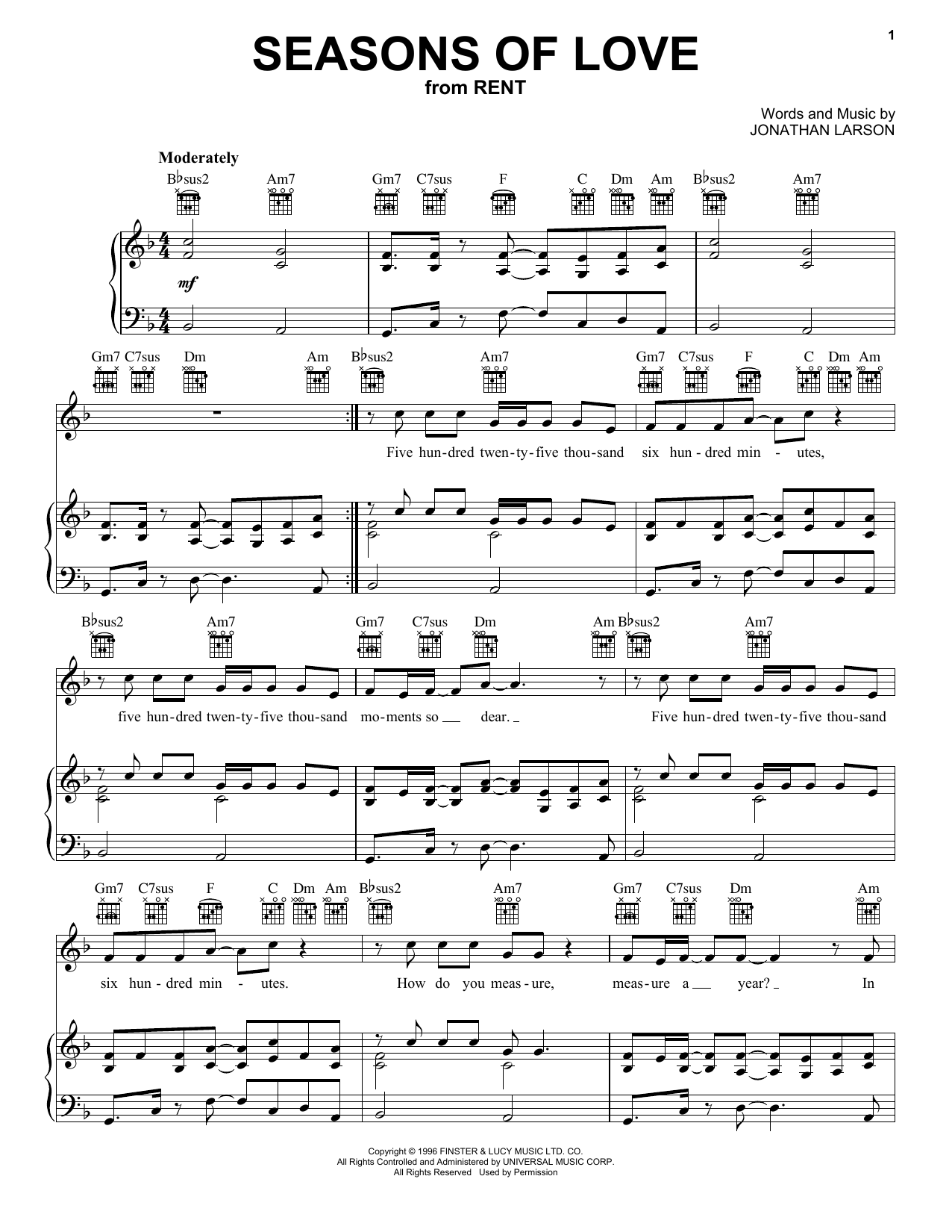 Jonathan Larson Seasons Of Love (from Rent) Sheet Music Notes & Chords for Guitar Tab - Download or Print PDF