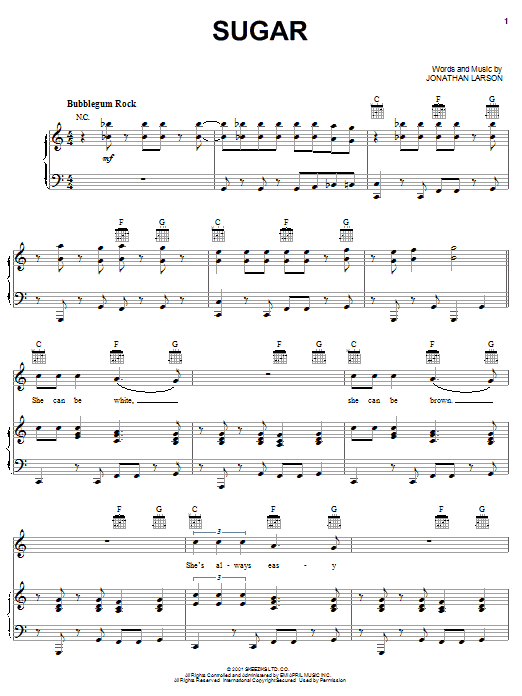 Jonathan Larson Sugar Sheet Music Notes & Chords for Piano, Vocal & Guitar (Right-Hand Melody) - Download or Print PDF