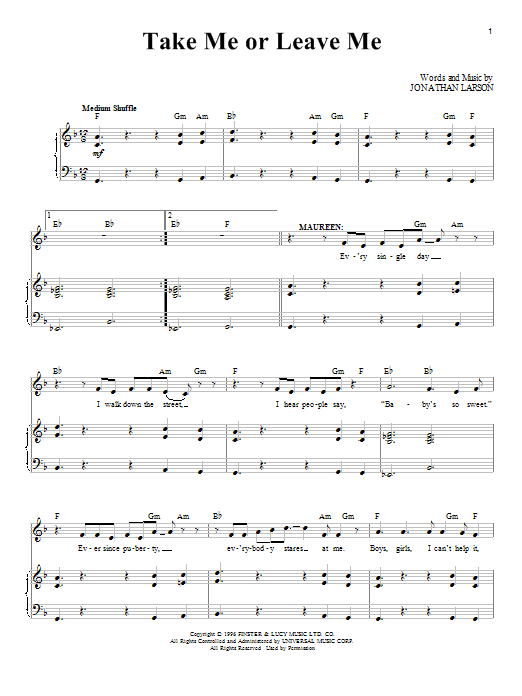Jonathan Larson Take Me Or Leave Me Sheet Music Notes & Chords for Piano & Vocal - Download or Print PDF
