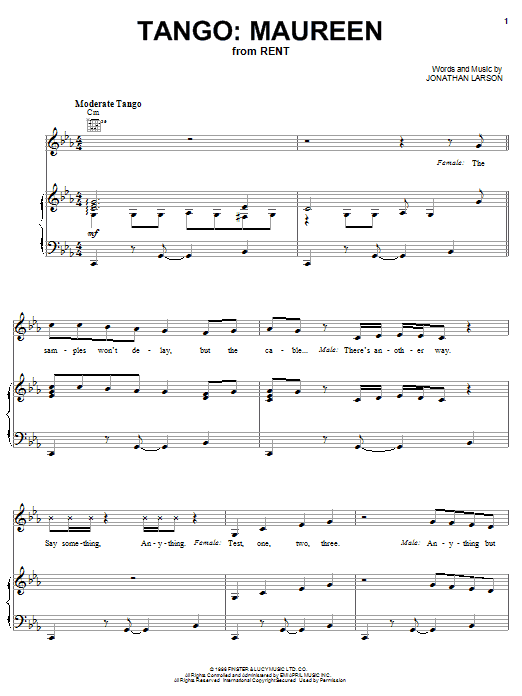 Jonathan Larson Tango: Maureen Sheet Music Notes & Chords for Piano, Vocal & Guitar (Right-Hand Melody) - Download or Print PDF