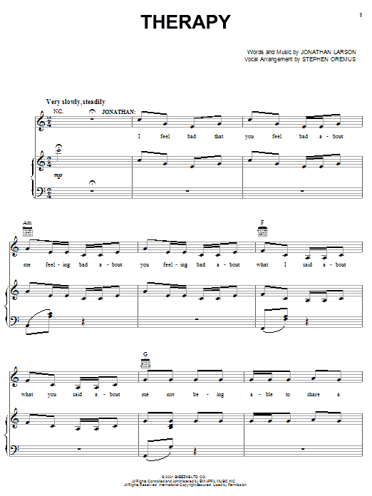 Jonathan Larson Therapy Sheet Music Notes & Chords for Piano, Vocal & Guitar (Right-Hand Melody) - Download or Print PDF