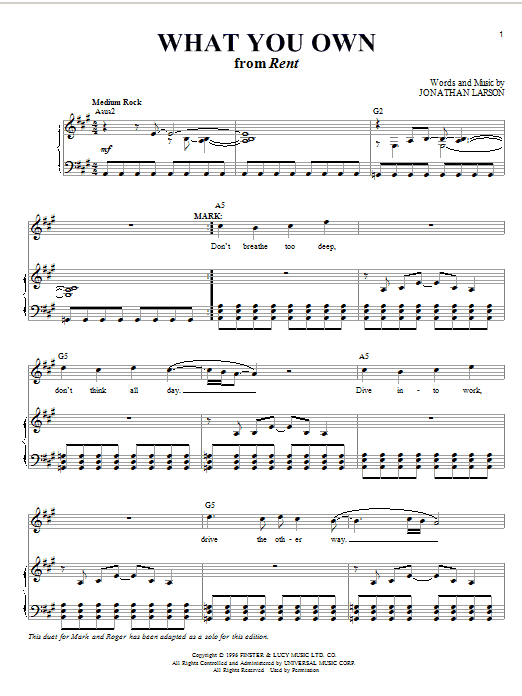 Jonathan Larson What You Own (from Rent) Sheet Music Notes & Chords for Piano & Vocal - Download or Print PDF