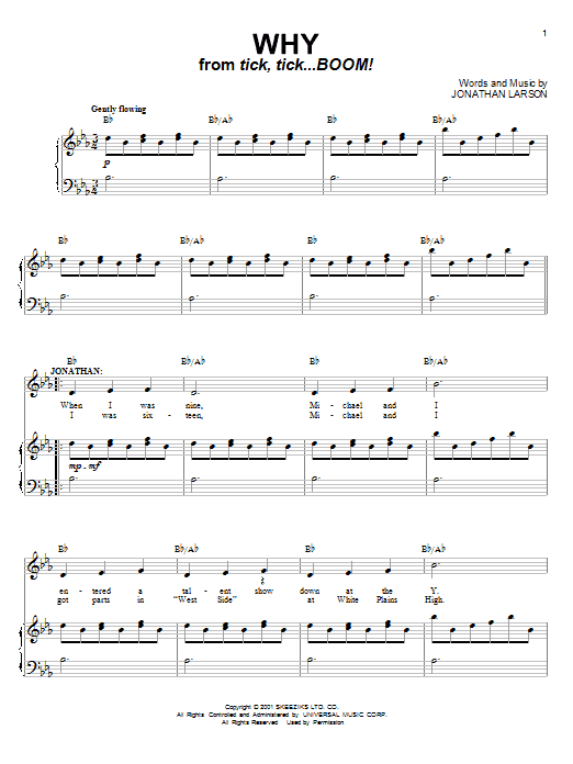 Jonathan Larson Why Sheet Music Notes & Chords for Piano, Vocal & Guitar (Right-Hand Melody) - Download or Print PDF