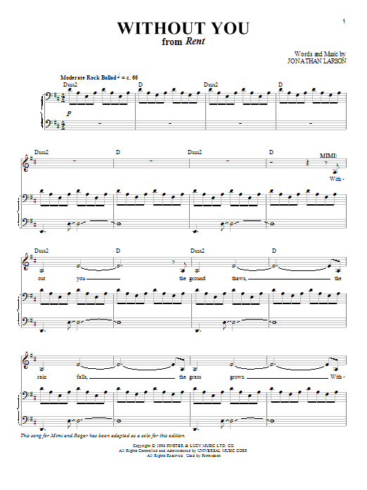 Jonathan Larson Without You Sheet Music Notes & Chords for Piano & Vocal - Download or Print PDF