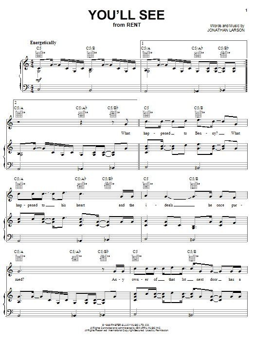 Jonathan Larson You'll See Sheet Music Notes & Chords for Easy Piano - Download or Print PDF