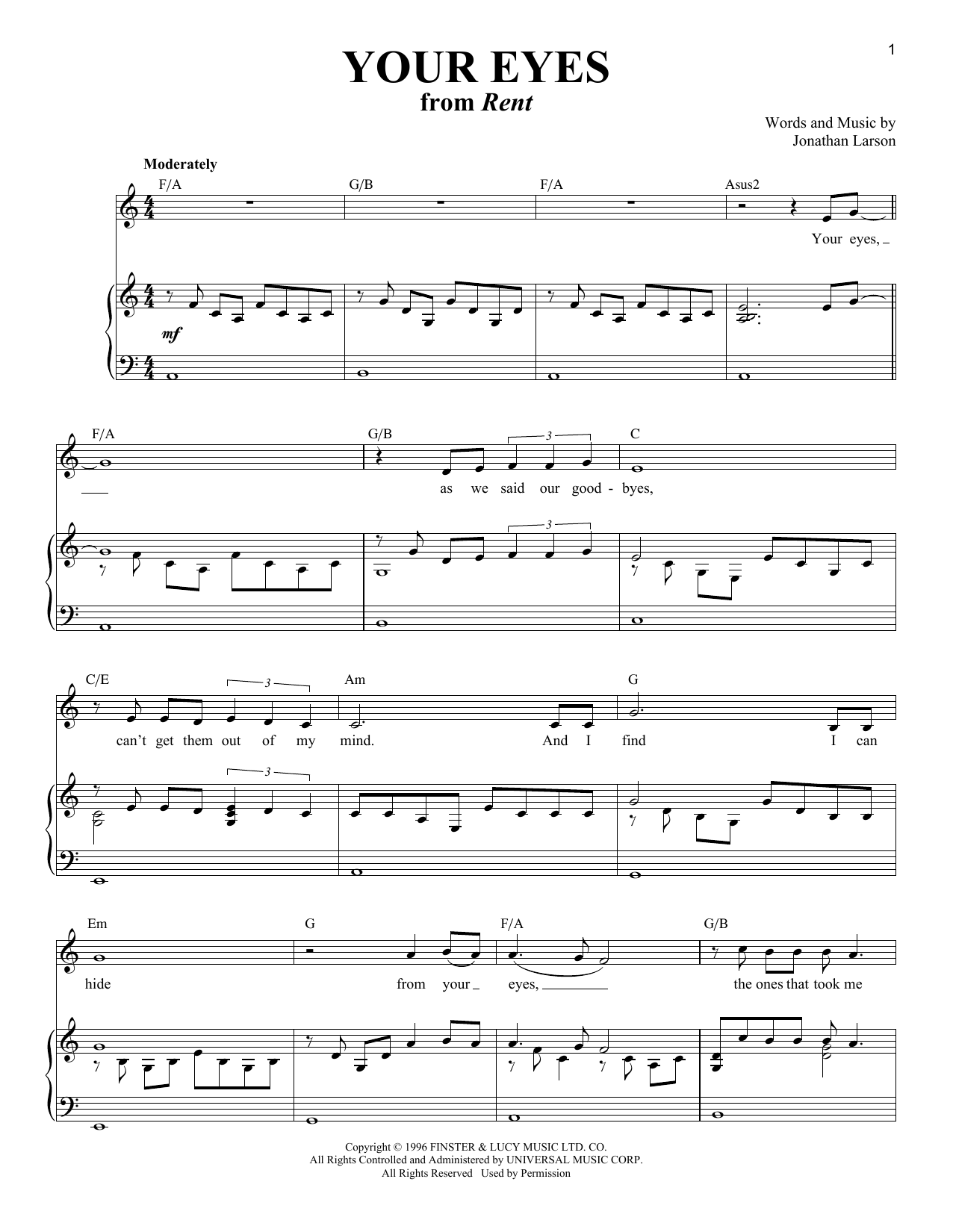 Jonathan Larson Your Eyes Sheet Music Notes & Chords for Piano & Vocal - Download or Print PDF