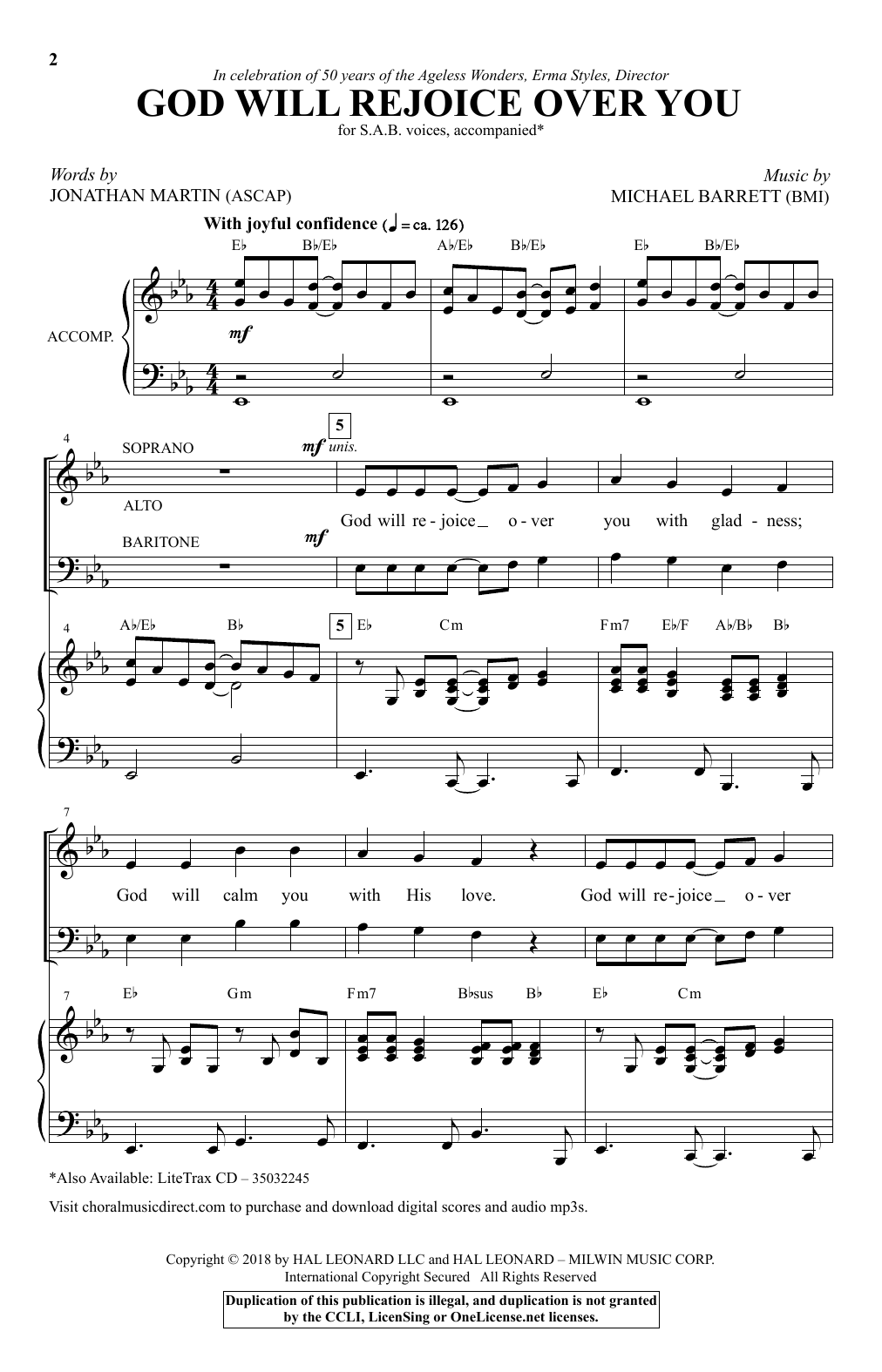 Jonathan Martin & Michael Barrett God Will Rejoice Over You Sheet Music Notes & Chords for SAB Choir - Download or Print PDF