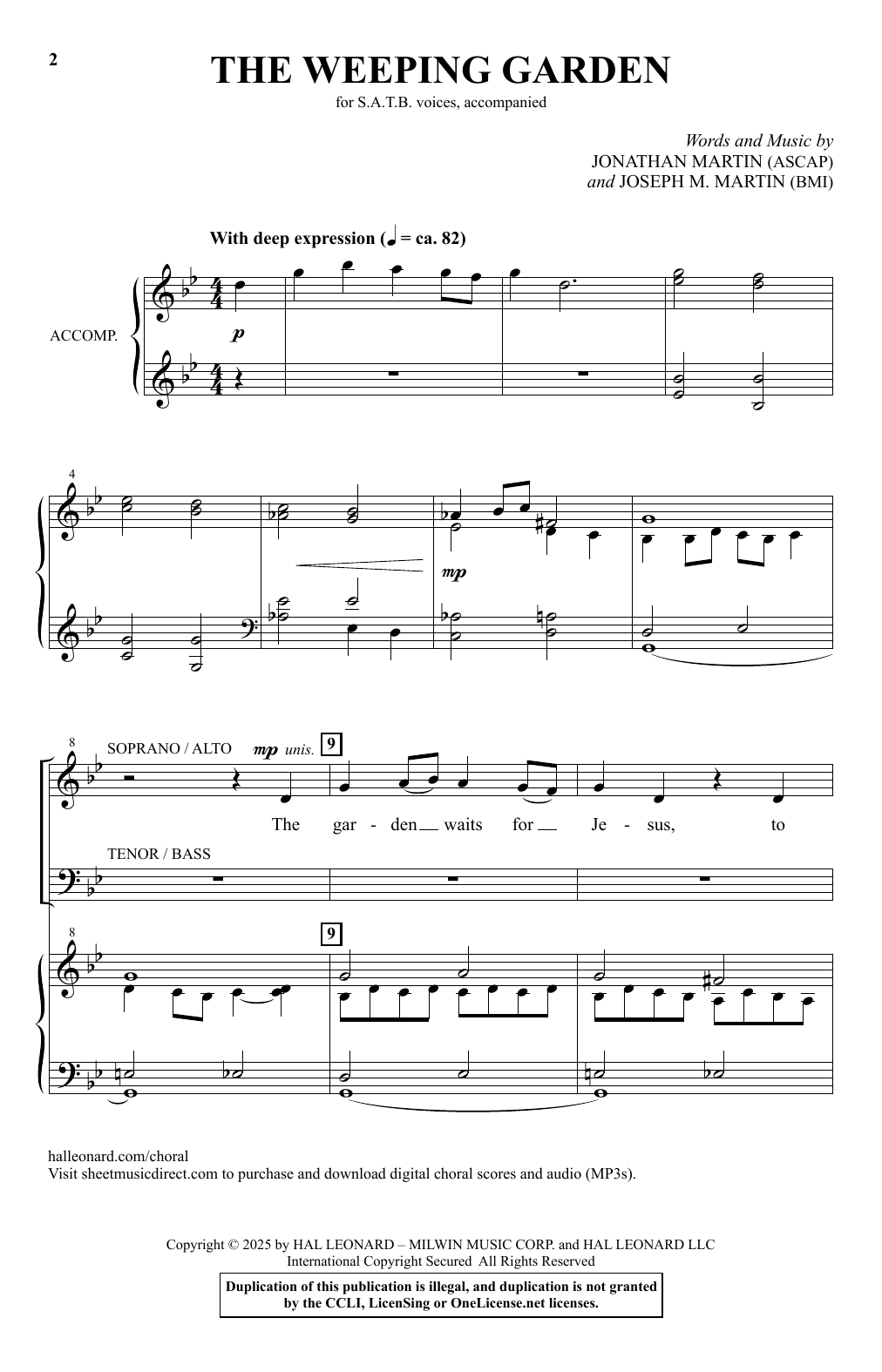 Jonathan Martin and Joseph M. Martin The Weeping Garden Sheet Music Notes & Chords for SATB Choir - Download or Print PDF