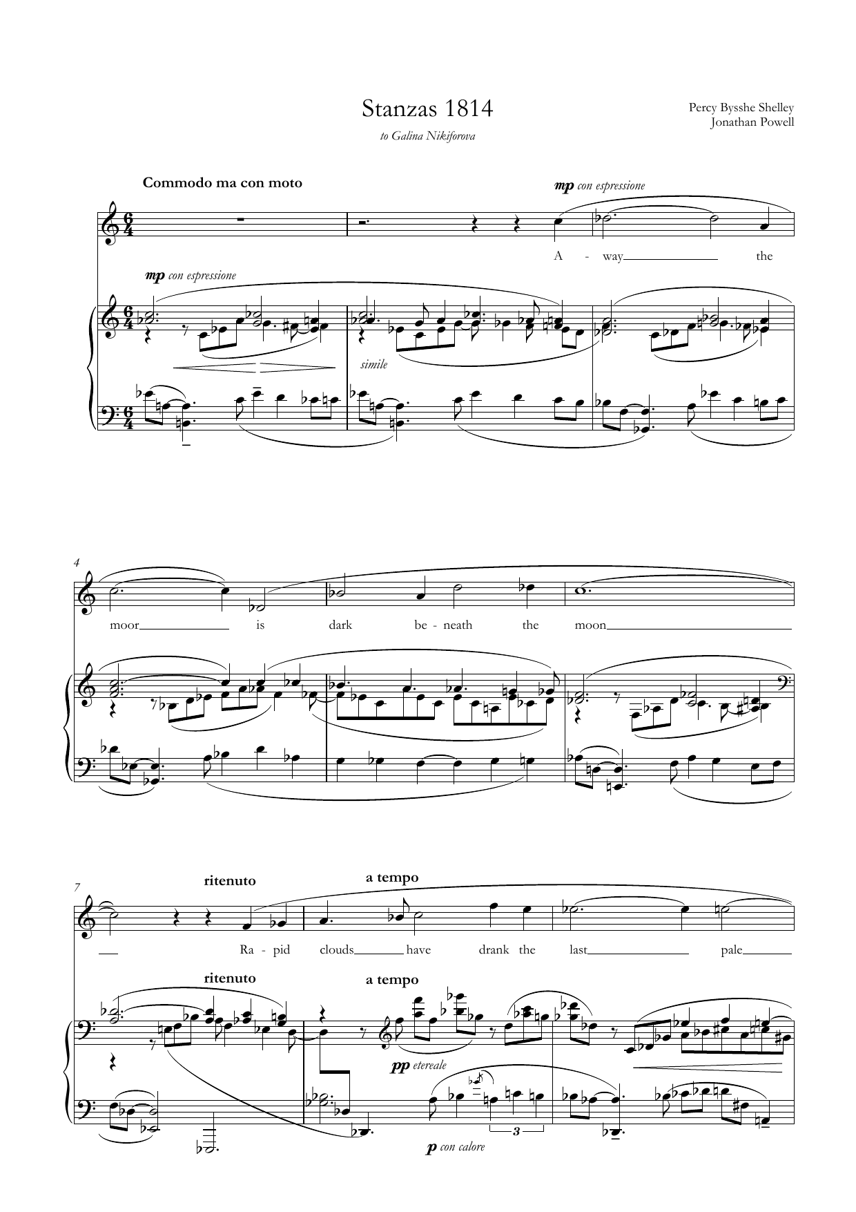 Jonathan Powell Stanzas 1814 (for mezzo-soprano and piano) Sheet Music Notes & Chords for Piano & Vocal - Download or Print PDF