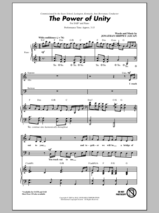 Jonathan Shippey The Power Of Unity Sheet Music Notes & Chords for SAB - Download or Print PDF