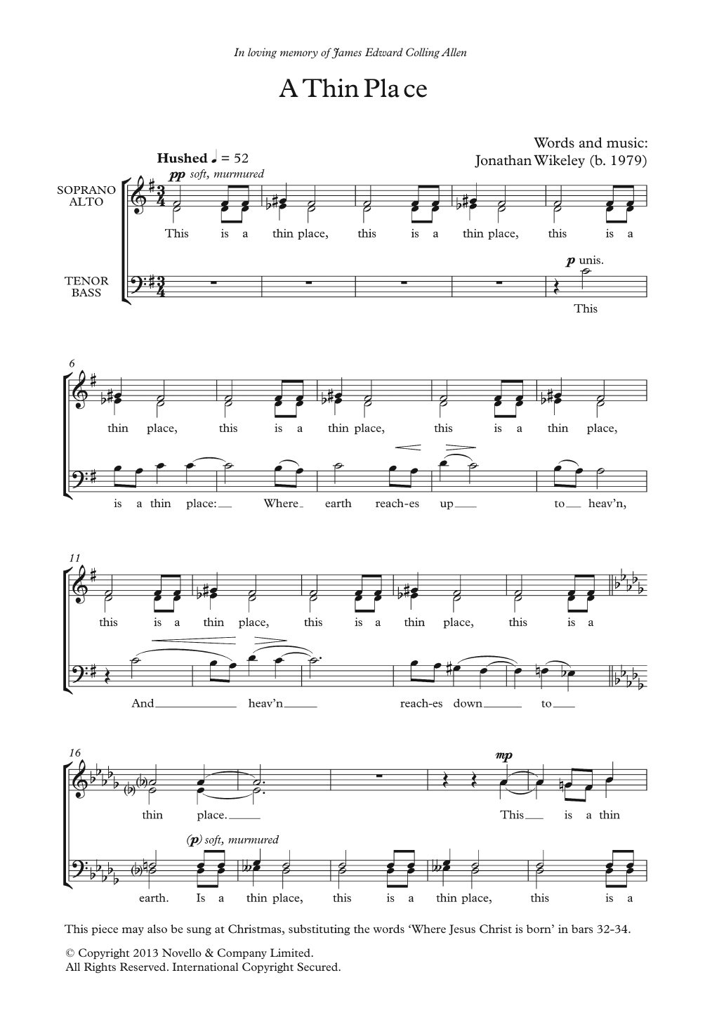 Jonathan Wikeley A Thin Place Sheet Music Notes & Chords for SATB - Download or Print PDF