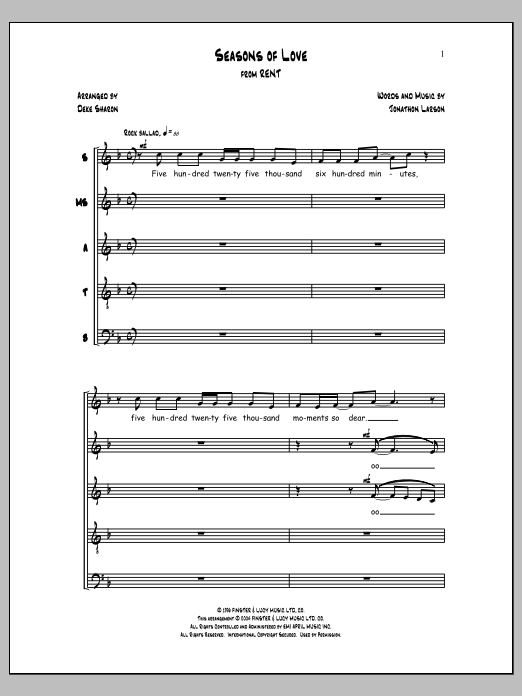Jonathon Larson Seasons of Love (arr. Deke Sharon) Sheet Music Notes & Chords for Choral - Download or Print PDF